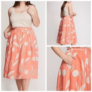 Lane Bryant Womens 14/16 Peach Beige Geo Pattern Cotton Skirt Summer‎ Casual